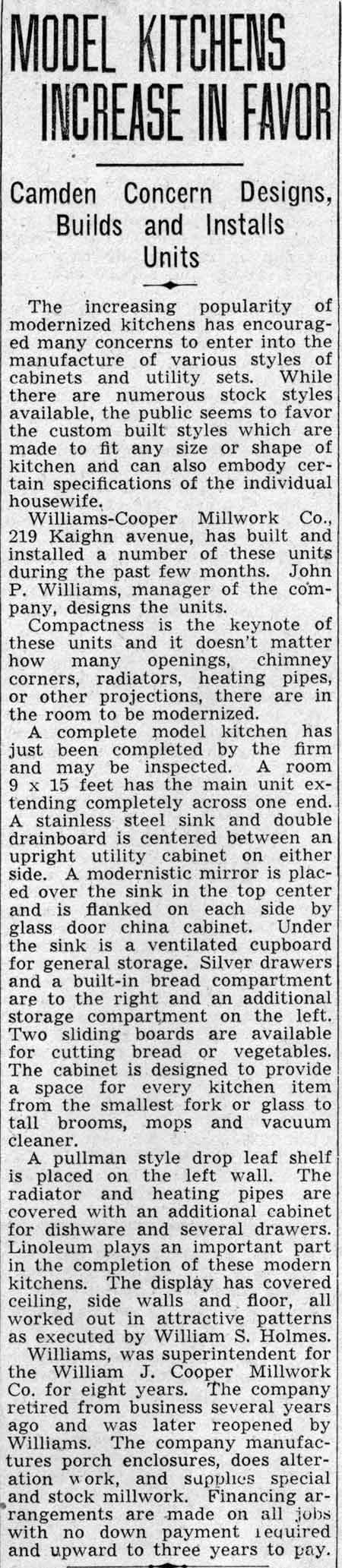 Model Kitchens Increase in Favor — Camden Courier-Post, February 24, 1938