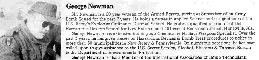 George Newman — 20-year Armed Forces veteran, bomb squad supervisor, Chemical & Nuclear Weapons Specialist