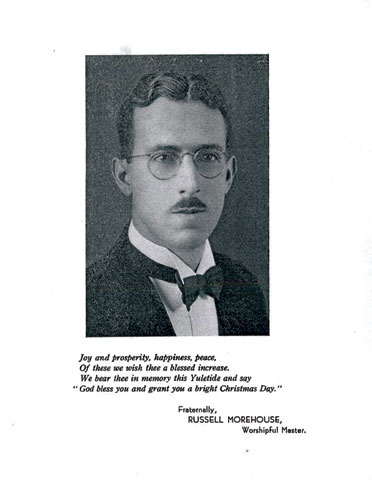Portrait of Russell Morehouse, Worshipful Master, Ionic Lodge No. 94, 1932