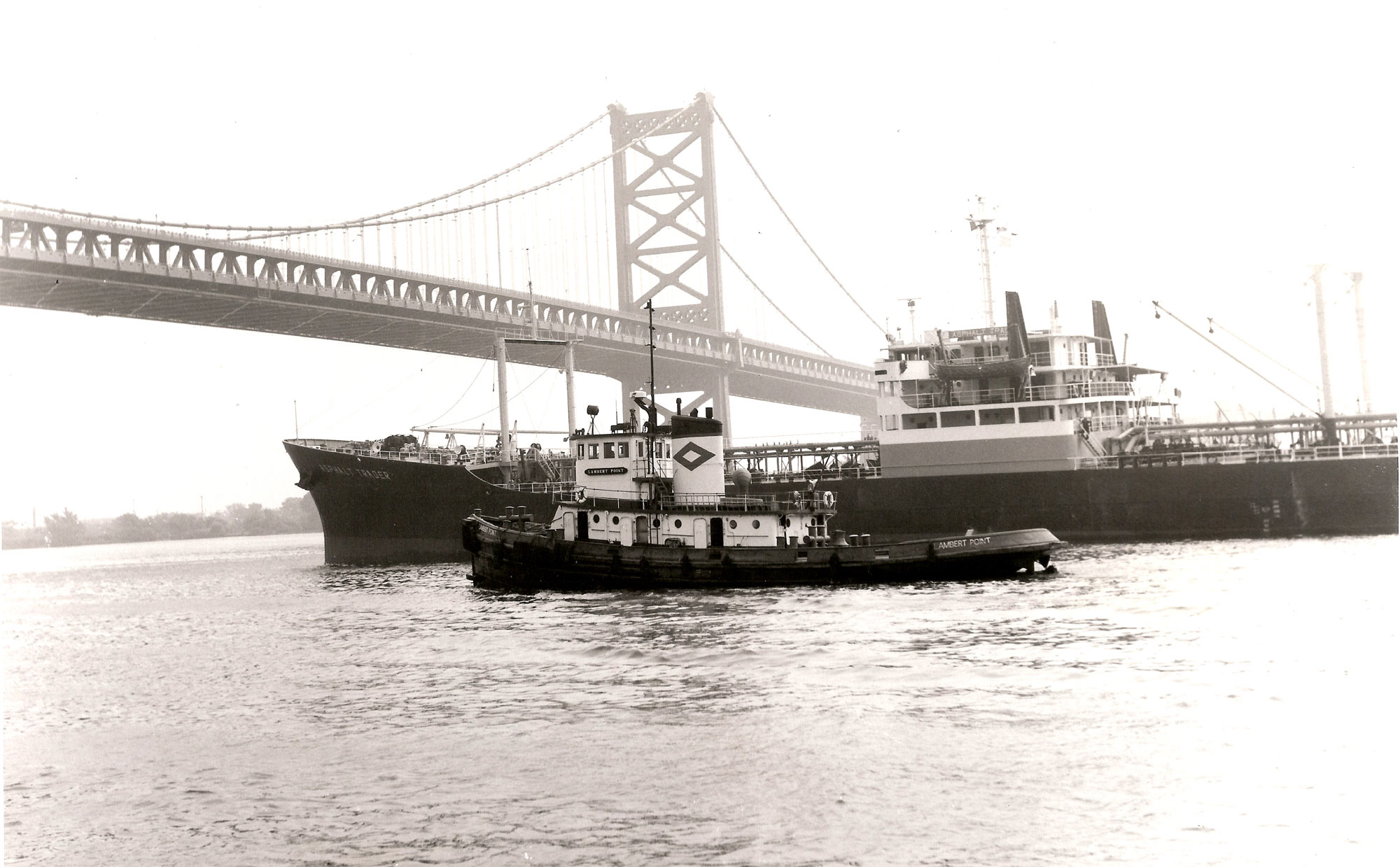 Curtis Bay Towing Company tug LAMBERT POINT with container ship, August 1981