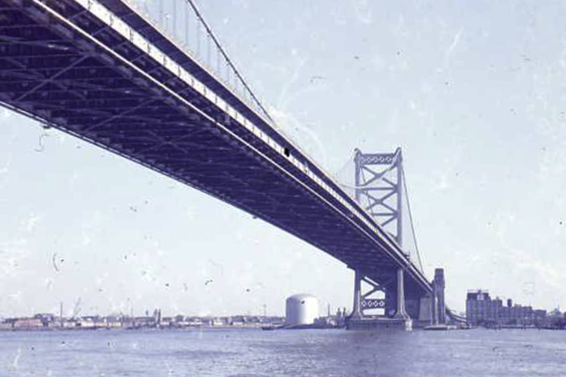 View of Camden and the underside of the Ben Franklin Bridge, as seen from Philadelphia, mid-1950s