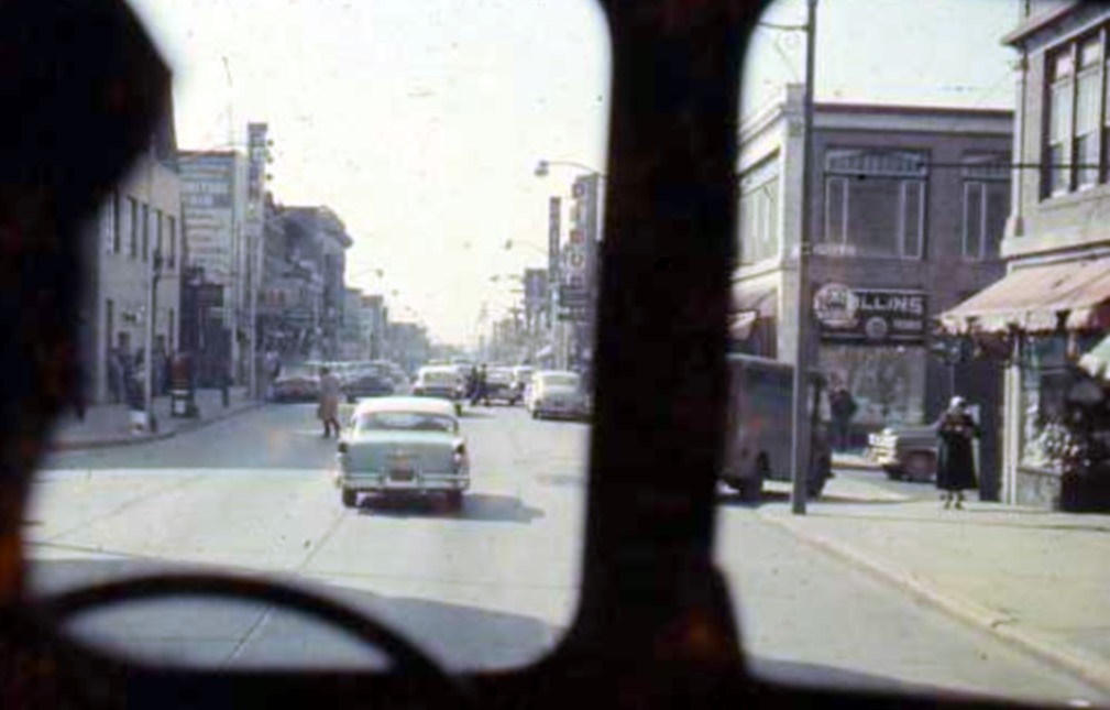 Looking south on Broadway at Spruce Street, mid-1950s