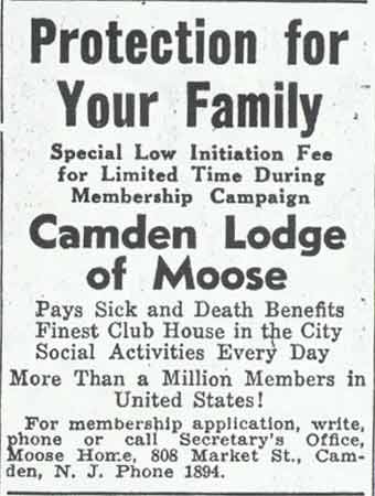 Protection for Your Family — Camden Lodge of Moose advertisement, August 1936