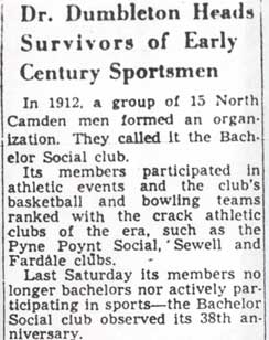 Dr. Dumbleton Heads Survivors of Early Century Sportsmen - Camden Courier-Post, January 25, 1950