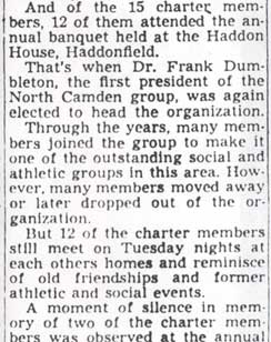 Dr. Dumbleton Heads Survivors of Early Century Sportsmen - Camden Courier-Post, January 25, 1950
