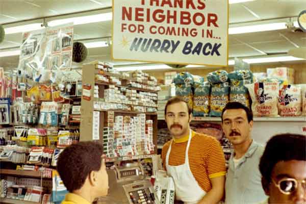 Dave Litwin and Earl Crim at Litwin Brothers Market, 1970-1971