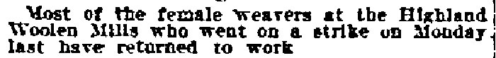 Highland Woolen Mills Weavers Return to Work - Philadelphia Inquirer, January 24, 1900
