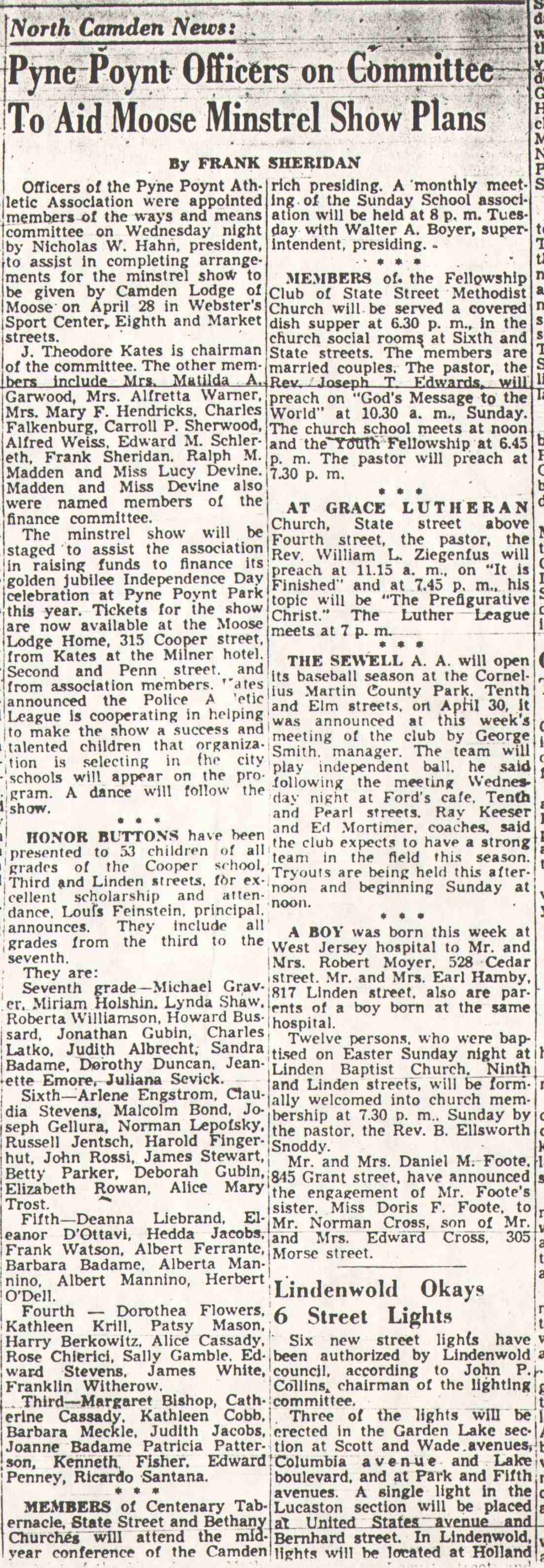 Pyne Poynt Officers on Committee To Aid Moose Minstrel Show Plans - Camden Courier-Post, April 15, 1950