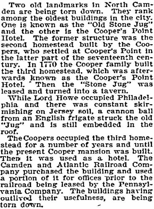 Two Old Landmarks in North Camden Being Torn Down - Philadelphia Inquirer, July 12, 1896
