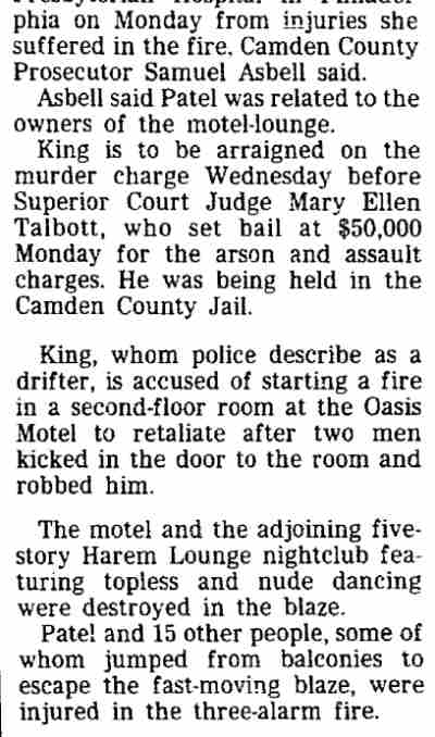 Motel fire suspect is accused of murder — Trenton Evening Times, April 1, 1987, continued