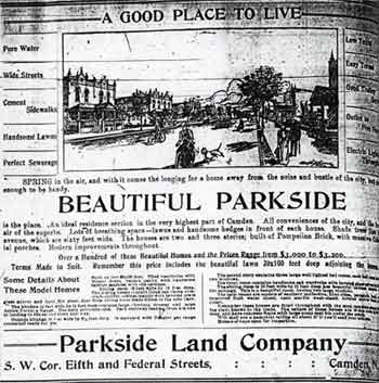 Beautiful Parkside — Parkside Land Company advertisement, Camden Courier-Post April 2, 1902