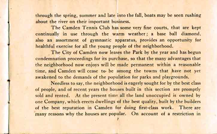 Pyne Poynt Park — text page continued, Wood Manufacturing Co. brochure, c. 1910
