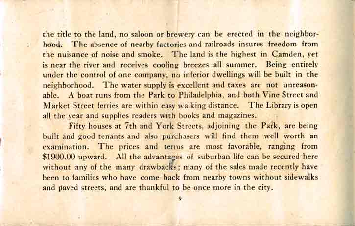 Pyne Poynt Park — text page continued, Wood Manufacturing Co. brochure, c. 1910