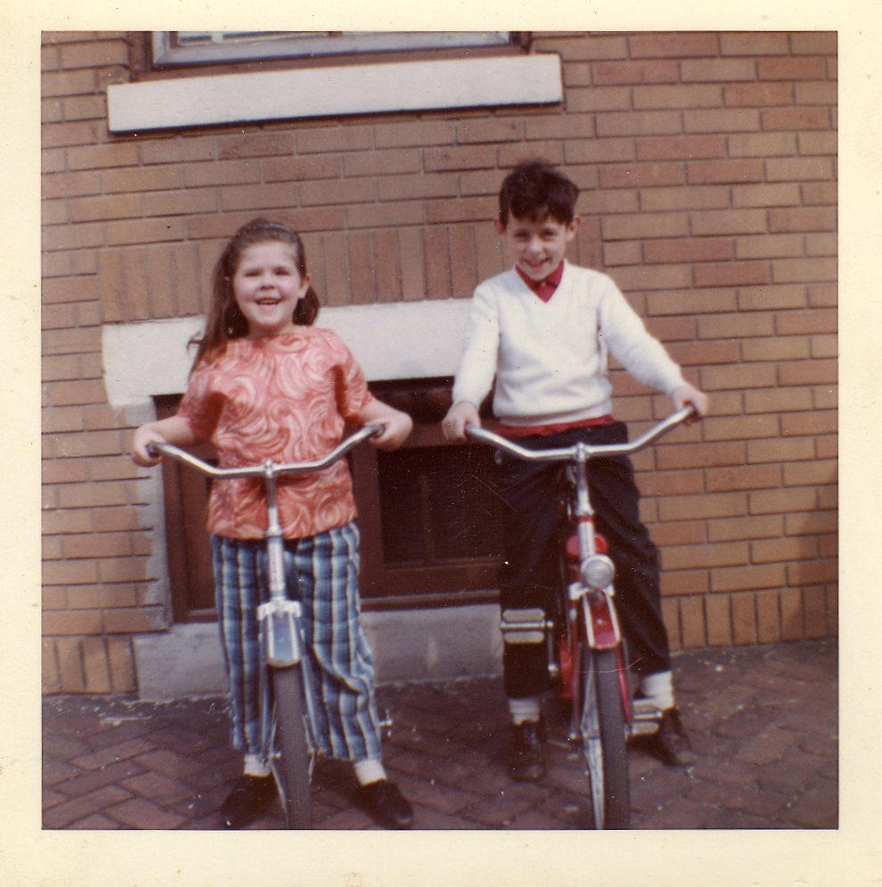 Linda & Michael Becoskie on Christmas bicycles, 1961
