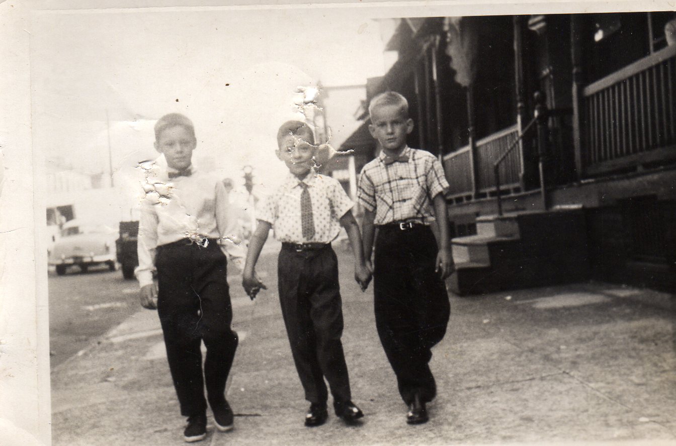 Michael Larson, Michael Becoskie & Tommy McCullan. Looking north on 7th Street, traffic light at intersection of 7th & Elm Street.