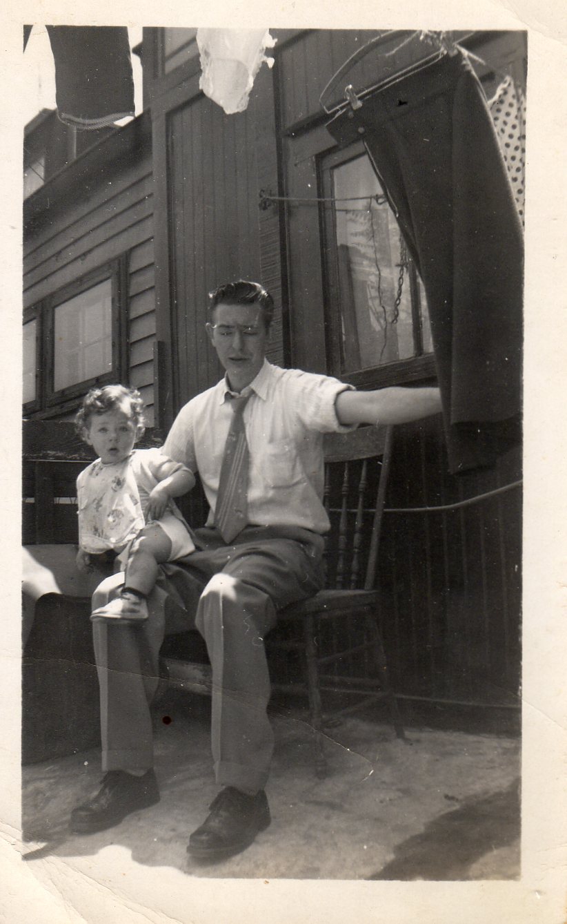 625 Elm Street backyard, 1953 — Ray Becoskie with son Michael