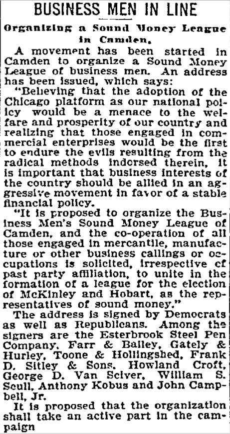 Philadelphia Inquirer Camden business page, August 20, 1896