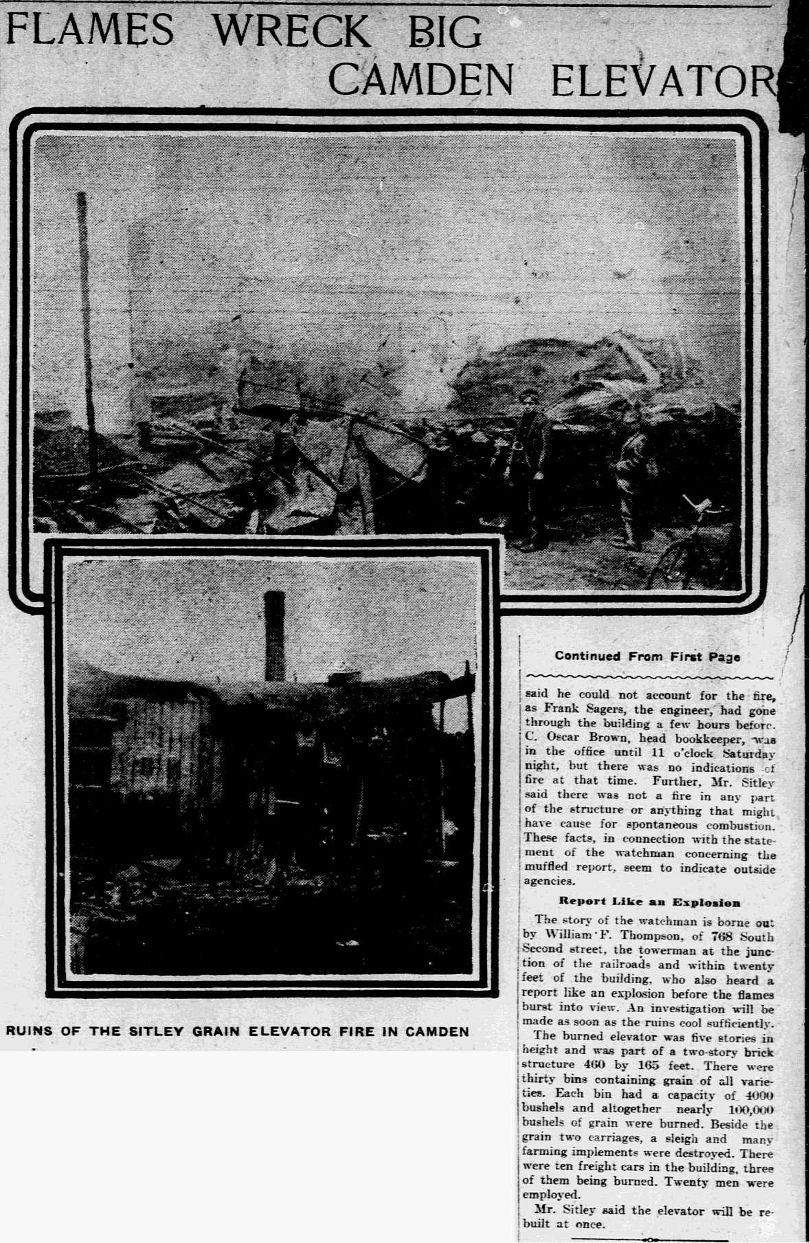 Ruins of the Sitley Grain Elevator Fire in Camden