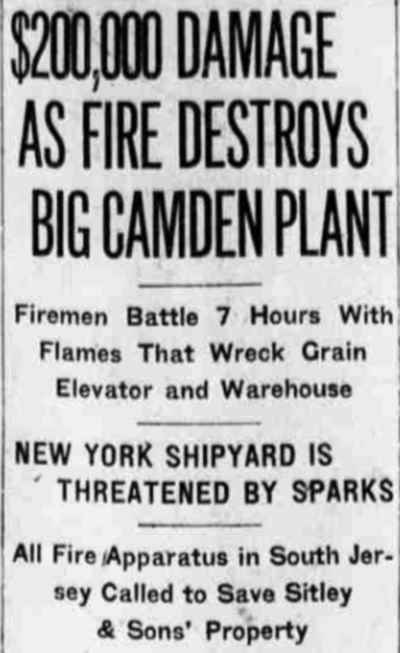 Philadelphia Public Ledger, February 12, 1920, Sitley fire article