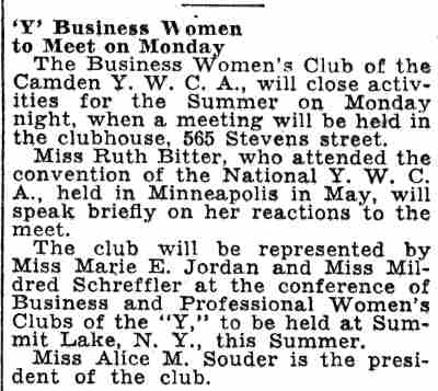 'Y' Business Women to Meet on Monday — Camden Courier-Post, June 18, 1932