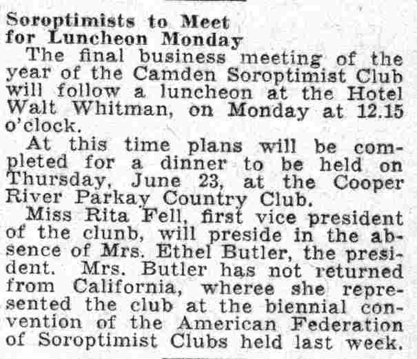 Soroptimists to Meet for Luncheon Monday — Camden Courier-Post, June 10, 1932