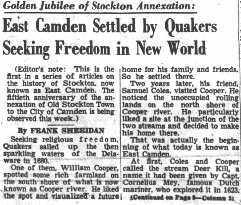 East Camden & Cramer Hill — Camden Courier-Post, May 16, 1949, page 1