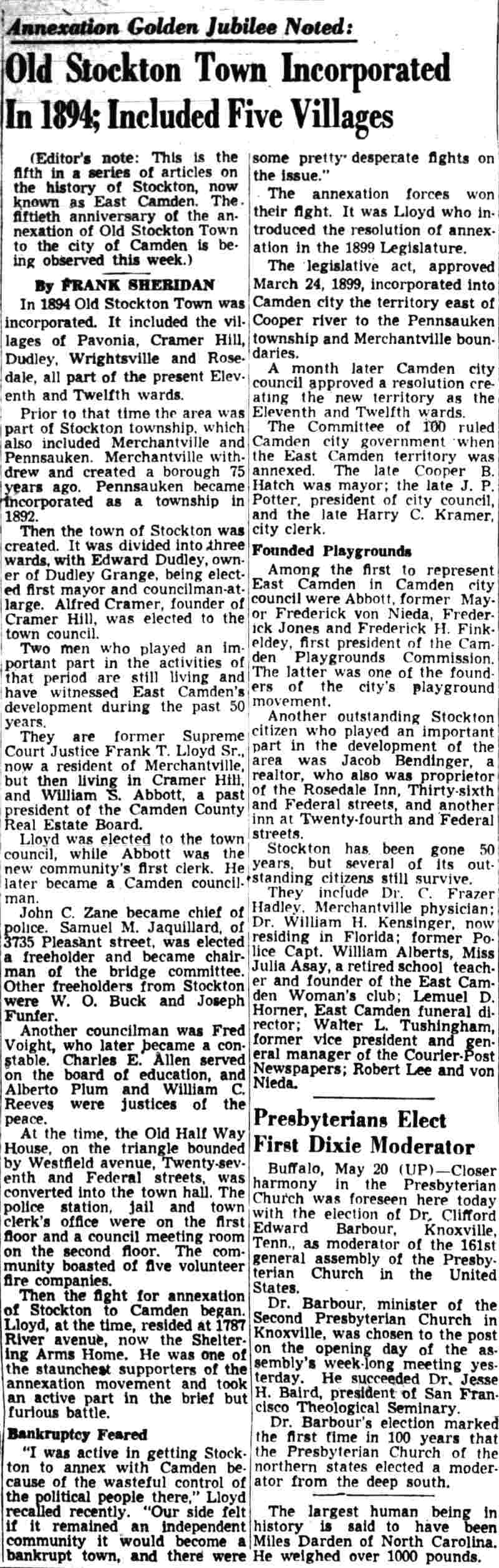 East Camden & Cramer Hill — Camden Courier-Post, May 20, 1949