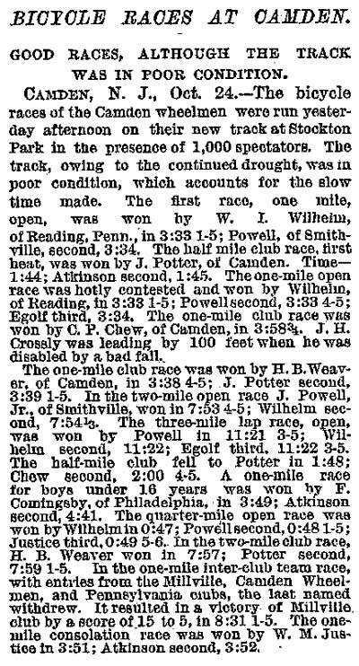 Bicycle Races at Camden — New York Times, October 25, 1886