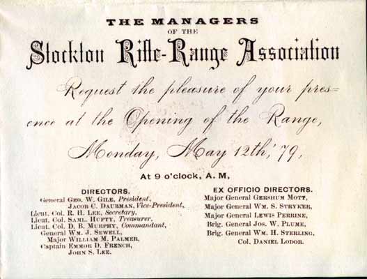 Stockton Rifle Range — 1879 Invitation, page 1