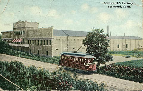 Vintage postcard of the Stollwerck Factory in Stamford, Connecticut