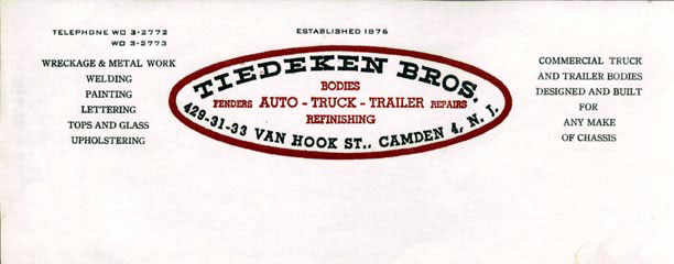 1950s-1960s Tiedeken Brothers letterhead