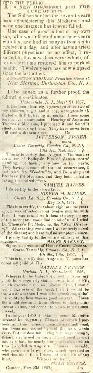 Augustus Thomas' Practical Chemist advertisement