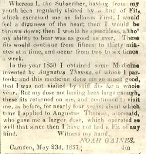 Noah Gaines reference in Augustus Thomas advertisement
