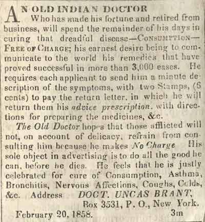 Doctor Uncas Brant advertisement, May 22, 1858