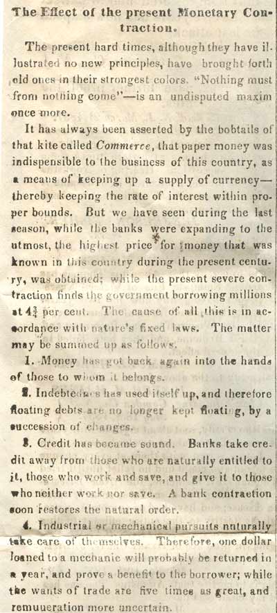 The Effect of the Present Monetary Contraction, May 22, 1858
