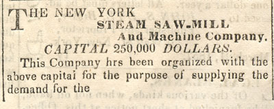 New York Steam Saw-Mill Company advertisement, May 22, 1858