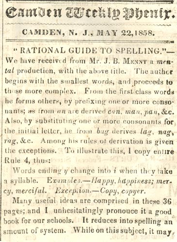 Rational Guide to Spelling advertisement, May 22, 1858