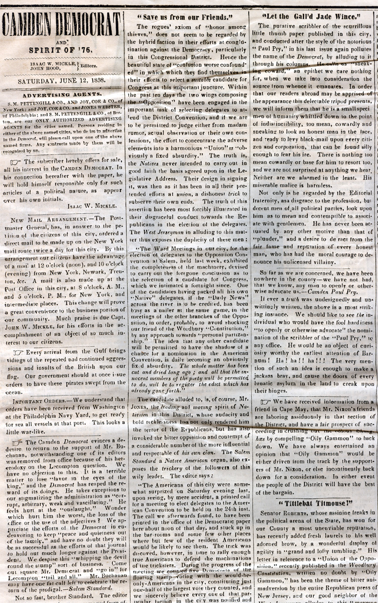 Camden Democrat, June 12, 1858, Page 2, Columns 1-3, top