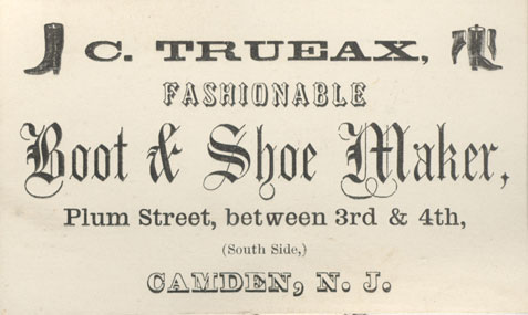Business card of Clayton Trueax, 1858