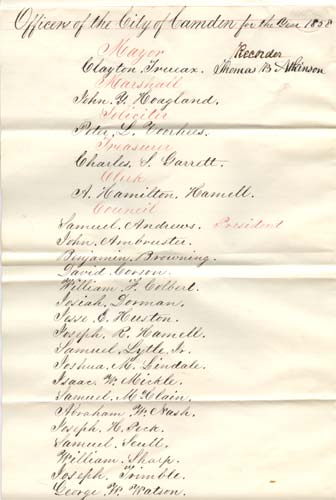 Officers of the City of Camden for the Year 1858