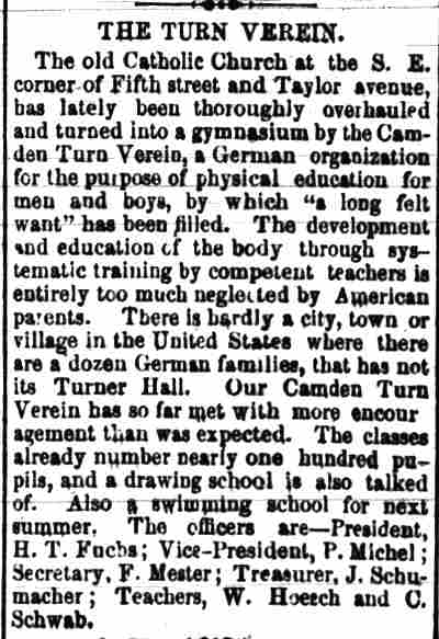 The Turn Verein, Camden Post-Telegram, January 19, 1880