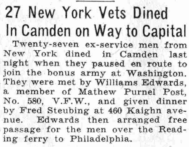 Mathews-Purnell Post VFW 518, Kaighn Avenue, June 7, 1932