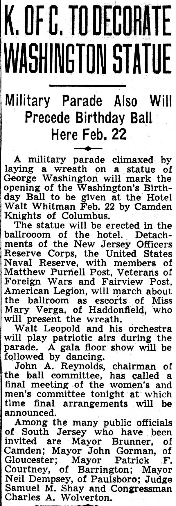 Walt Whitman Hotel prom, February 19, 1938