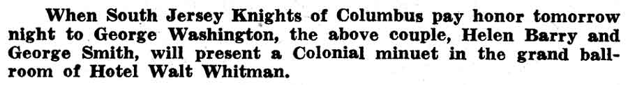Minuet Dancers for Washington Ball - Camden Courier-Post, February 21, 1938