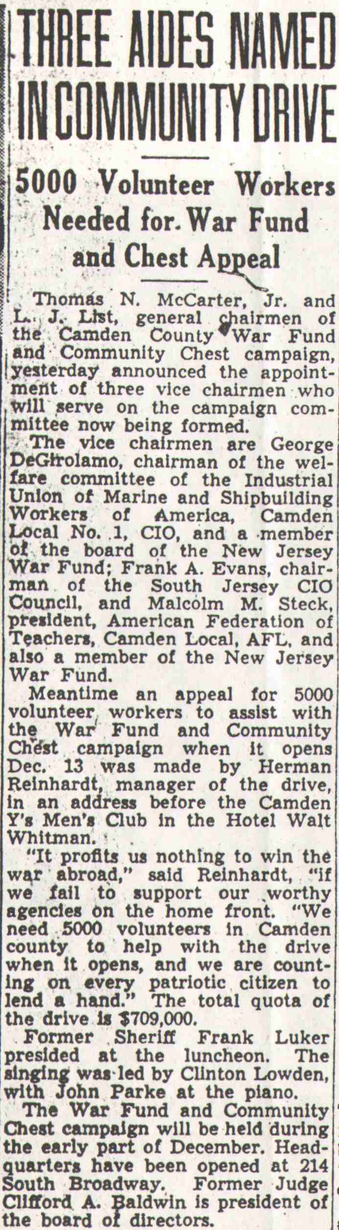 Hotel Walt Whitman — November 12, 1942