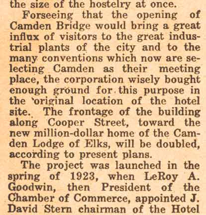 Walt Whitman Hotel — Camden Courier-Post, July 5, 1926