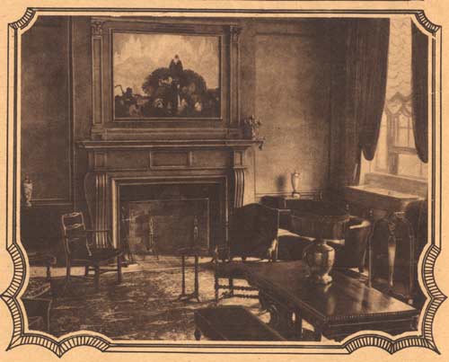 One end of the main lounge of the Walt Whitman Hotel, showing mural of the great poet