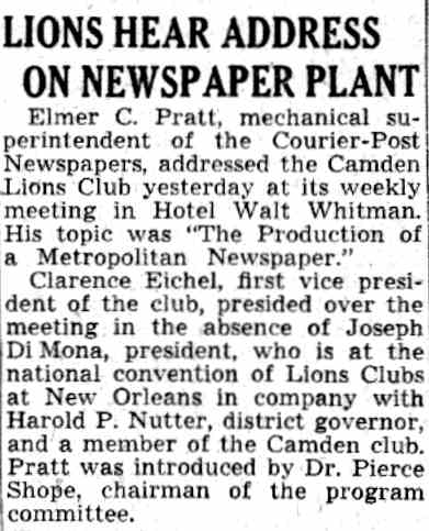Camden Lions Club — Hotel Walt Whitman, July 24, 1941