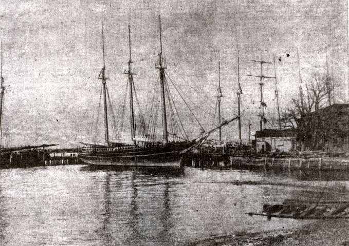Sailing ships docked off of Cooper's Point, Camden NJ, 1890s