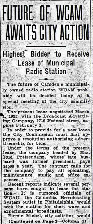 Camden Courier-Post, January 18, 1938 — WCAM radio